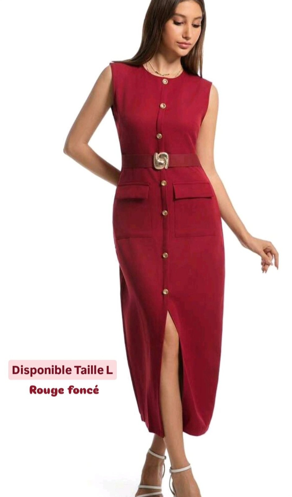 Robe longue rouge foncé élégante avec ceinture