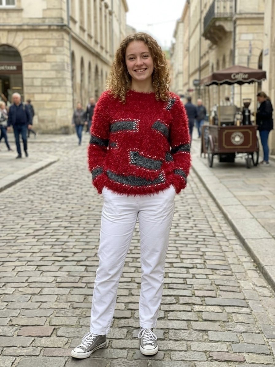 Pull rouge et gris 