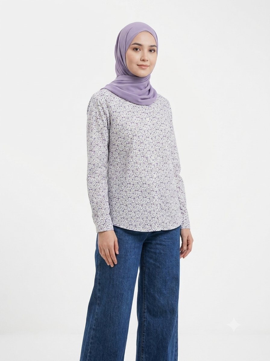 Chemise fleurie blanc et violet