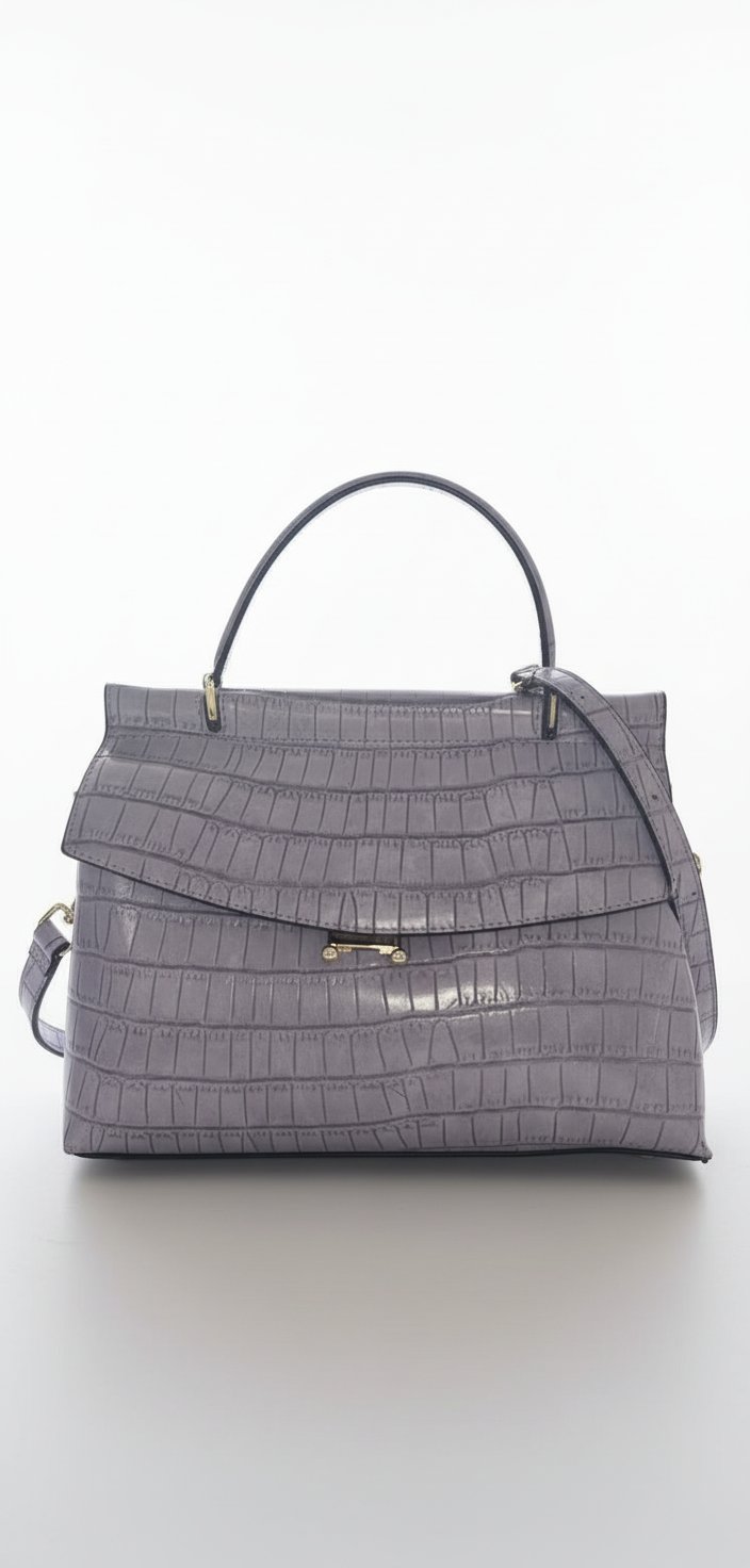 Sac à main effet croco – Gris perle