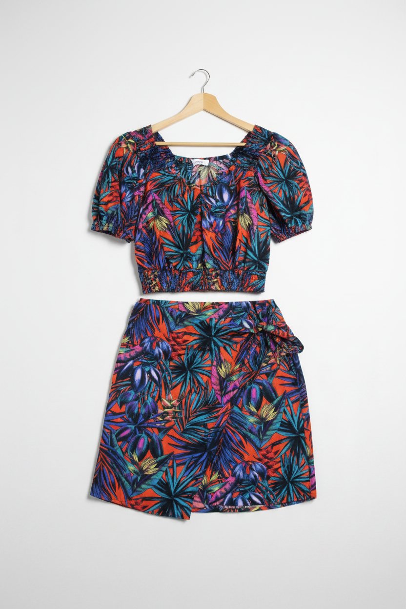 Set  :   Top + Jupe imprimé tropical