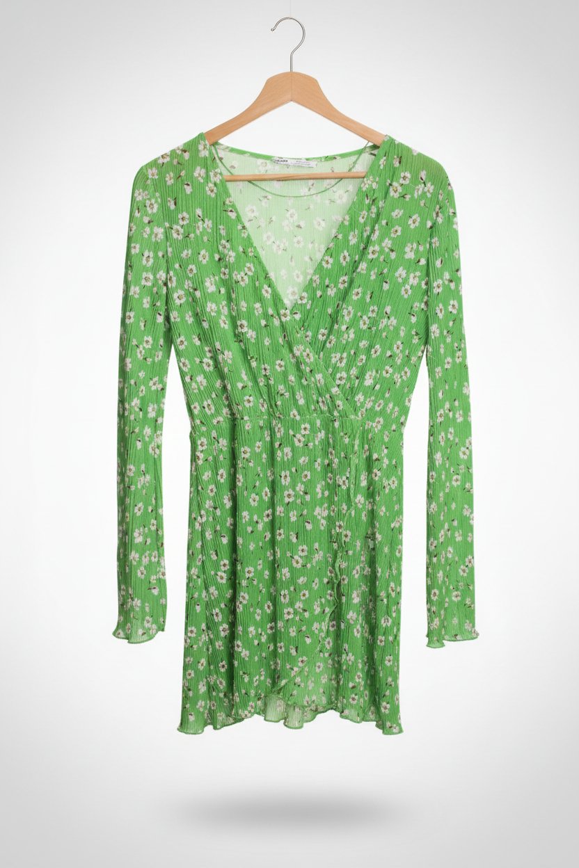 Robe verte fleurie