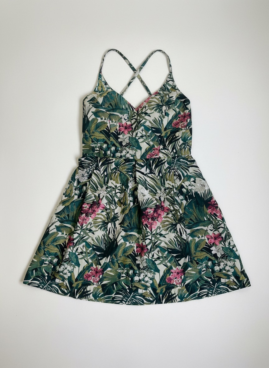 Robe soirée tropical avec des fleurs rosé 🌺🍃 avec des touches brillantes 
