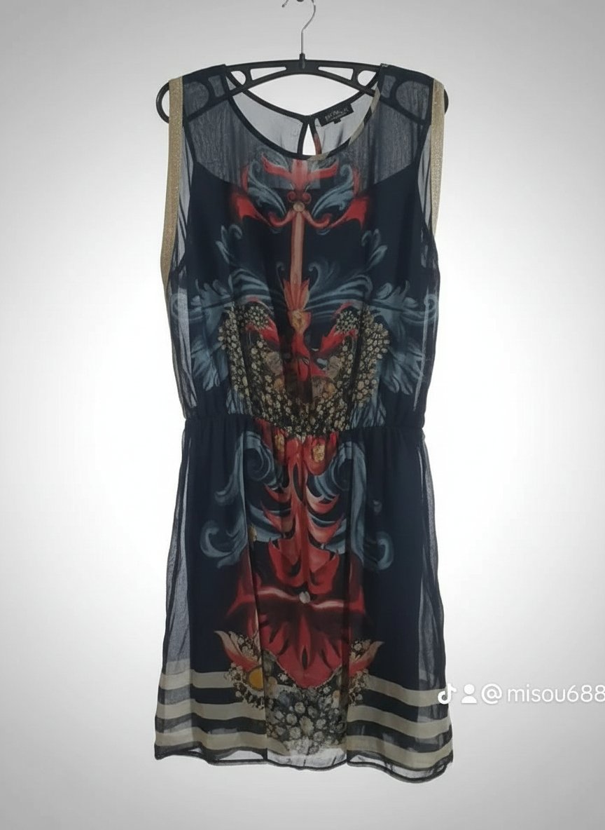 Robe imprimée baroque bleu marine, sans manches