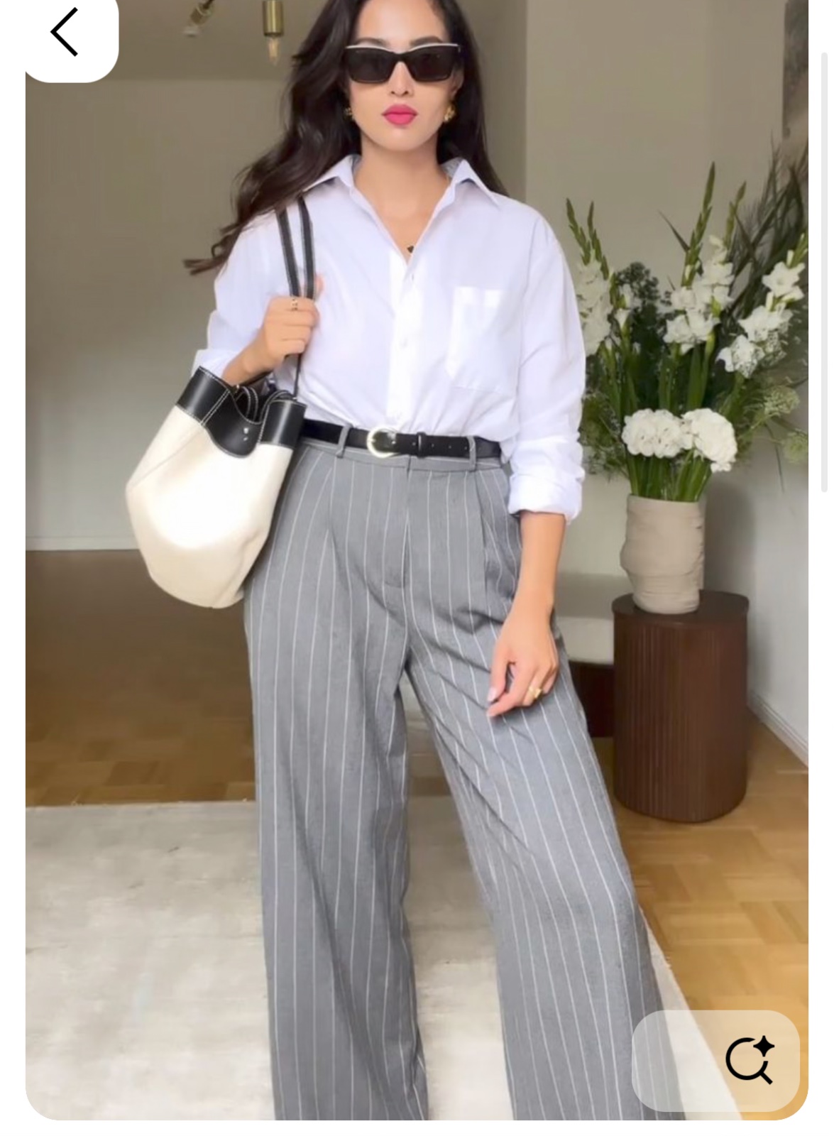 Wide leg raye en blanc taille l