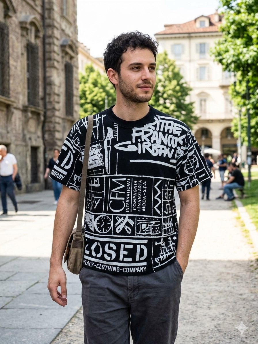 T-shirt noir avec imprimés graphiques blancs 🖤