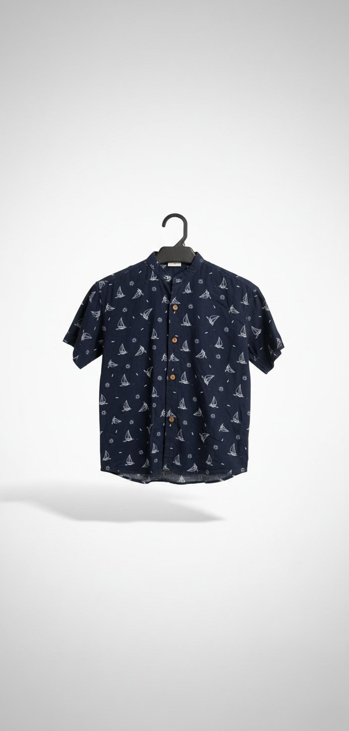 Chemise garçon bleue col mao