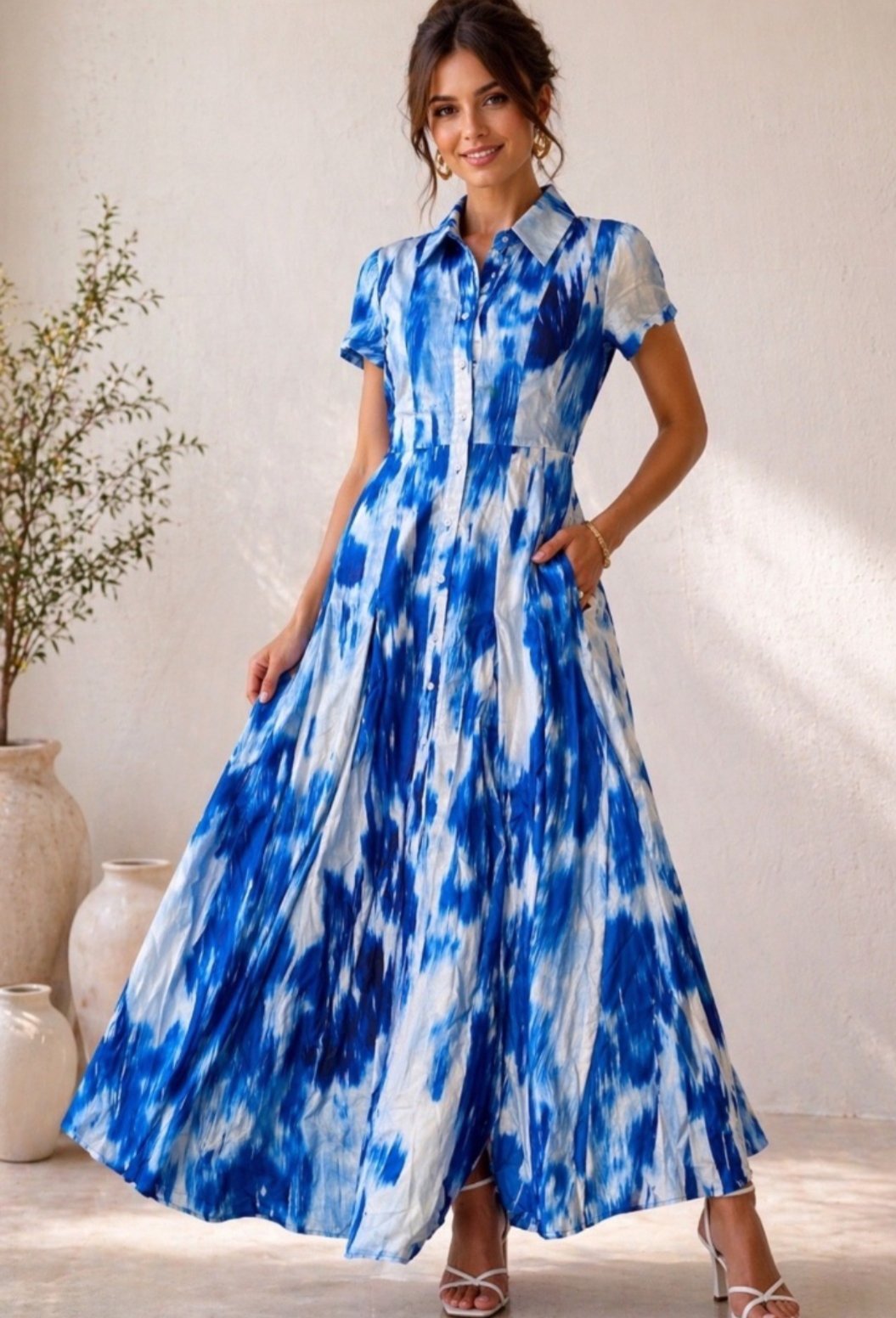 Belle robe satin de soie fluide 💙🤍