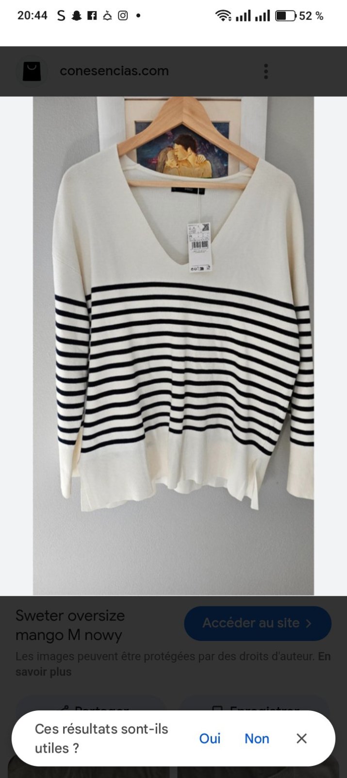 Pull over seize rayee blanc et noiir taille M