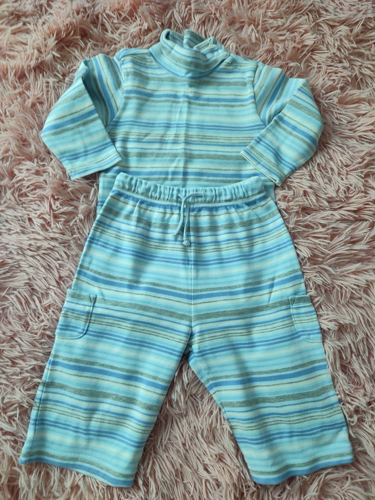 Ensemble 2 pièces bébé bleu à rayures 12M