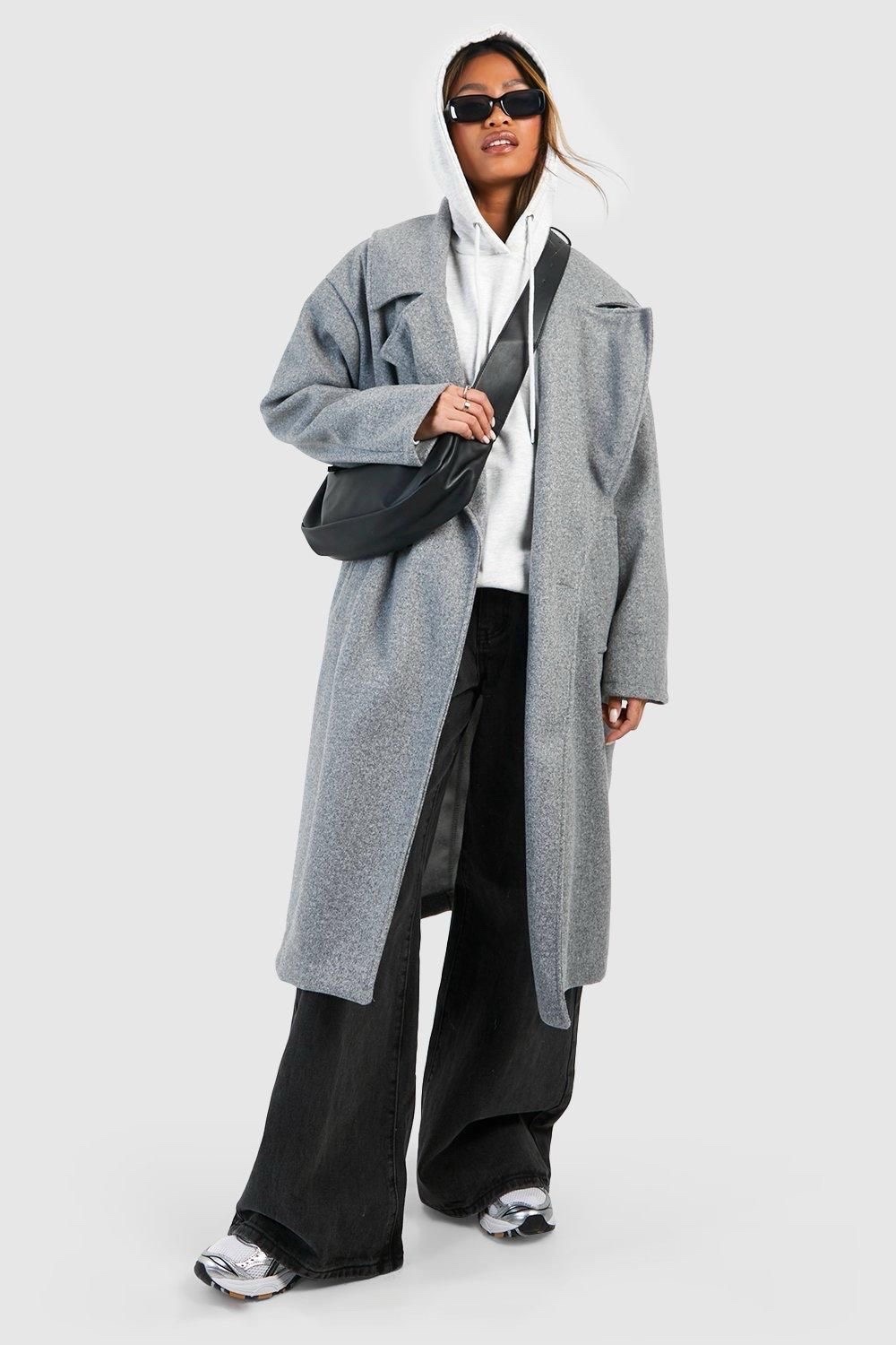 Manteau long en laine gris