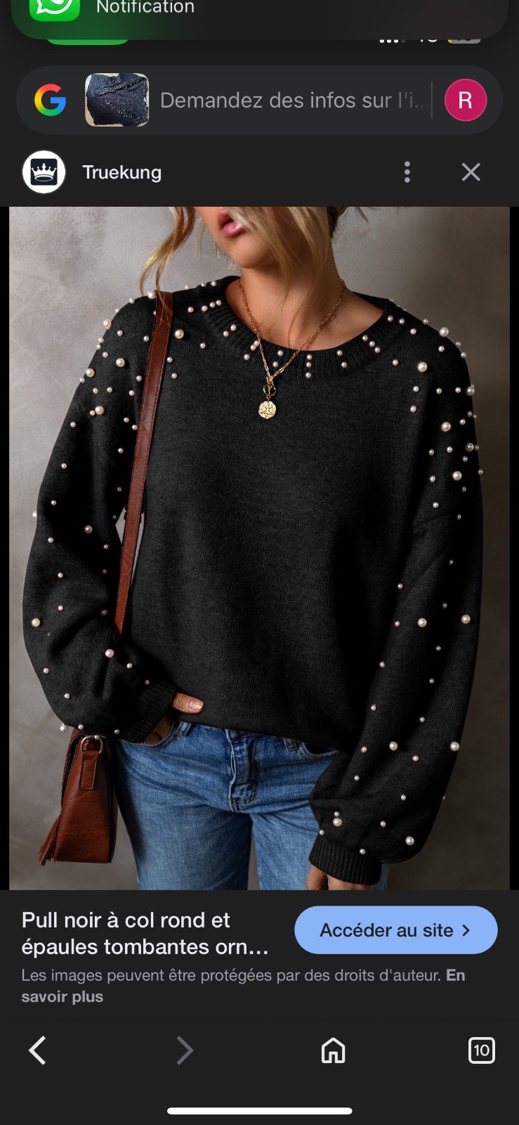 Magnifique Pull Fin Noir avec Perles et Détails Floraux