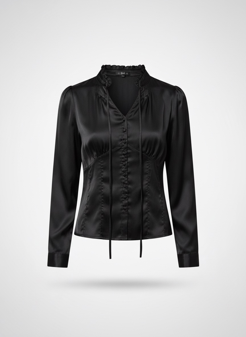 Blouse en Satin Noir - Style Romantique & Victorien Modernisé