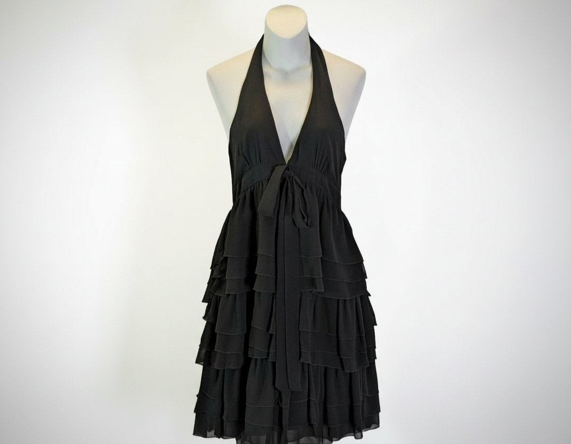 Zara basic little black dress ruffle halter neck flirty party