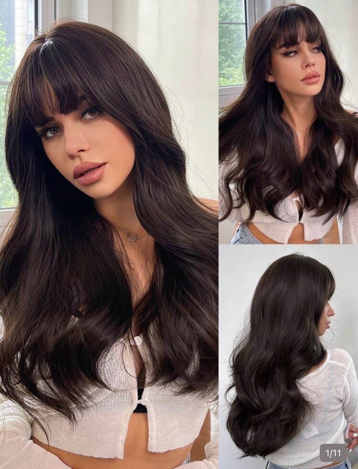 Perruque longue brune avec frange (wig)