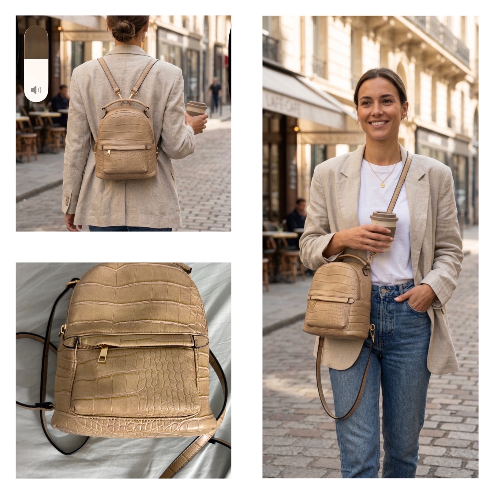 Sac à dos / Sac bandoulière Mia & Luca (Effet Croco - Beige)