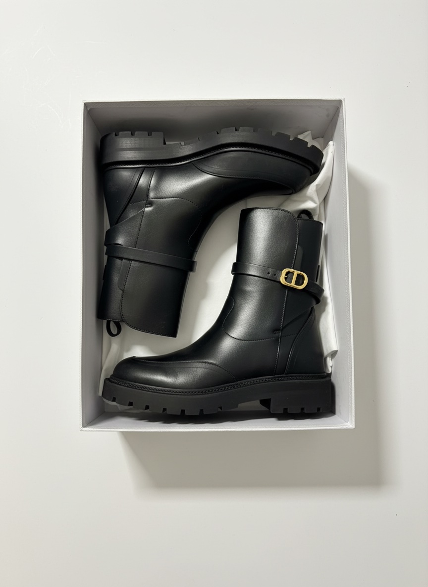 Bottes Dior mi-mollet cuir noir