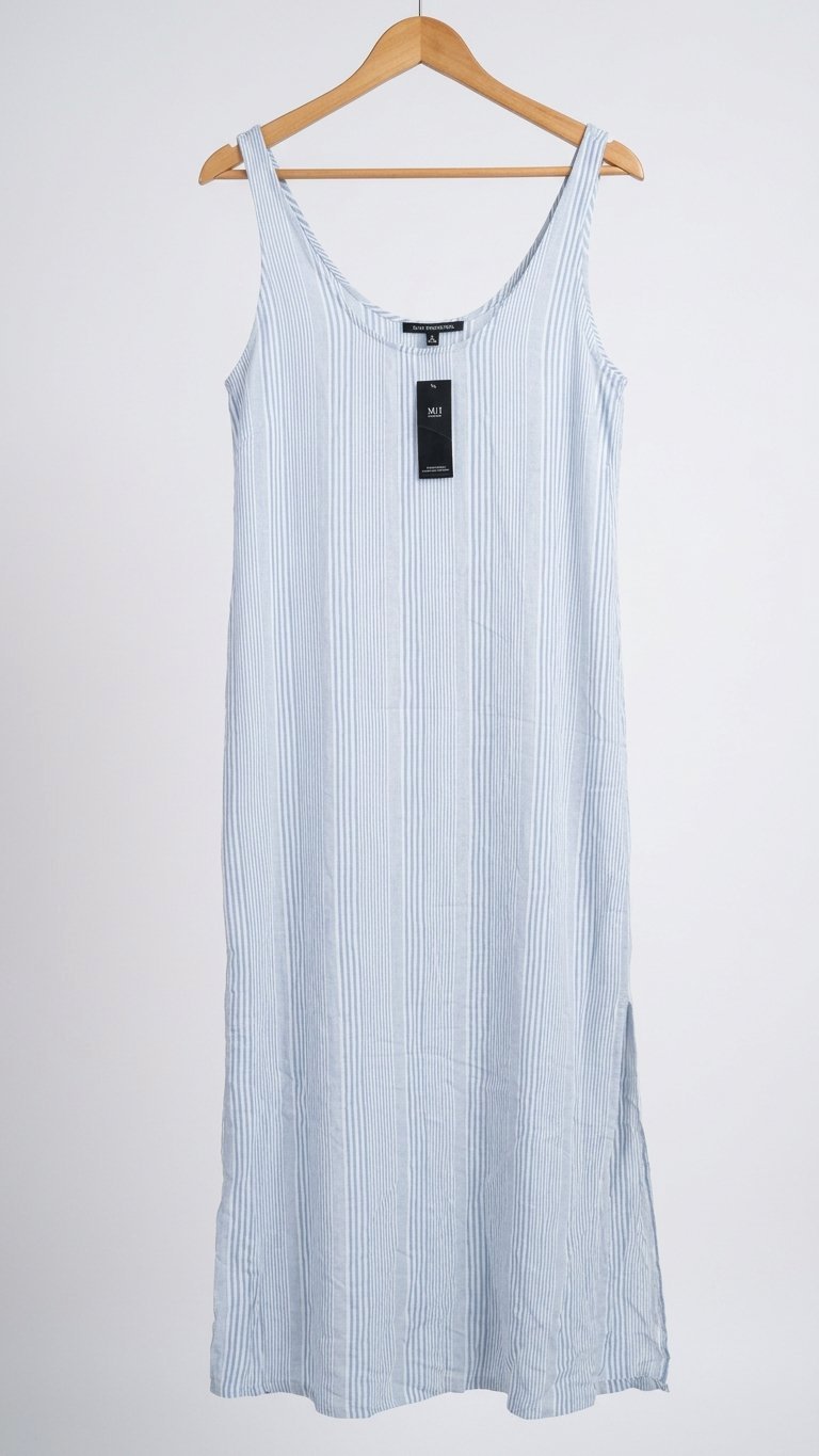 Robe élégante M&S Collection rayée bleu ciel .