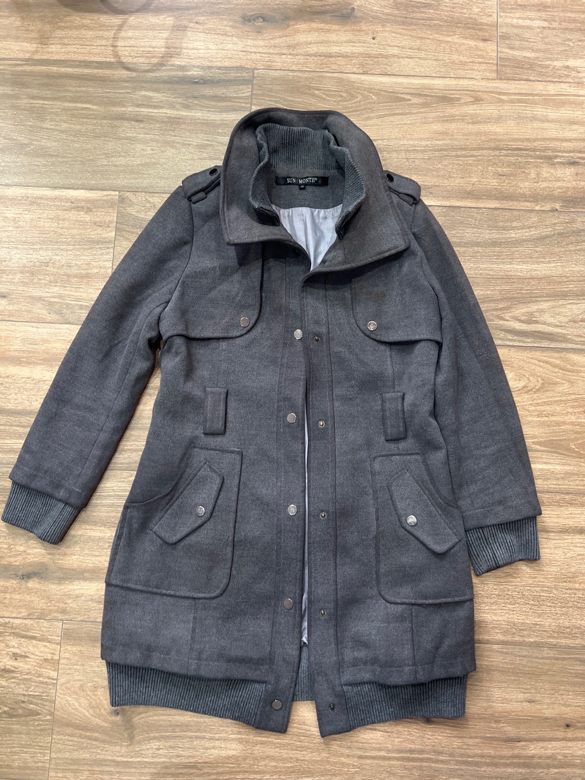 Manteau caban chaud gris anthracite avec col montant
