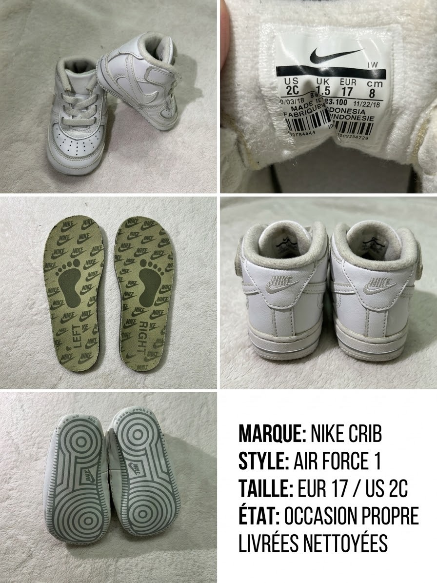 Chaussures Bébé Nike Crib 'Style Air Force 1' - Taille EUR 17 (US 2C) Authentique