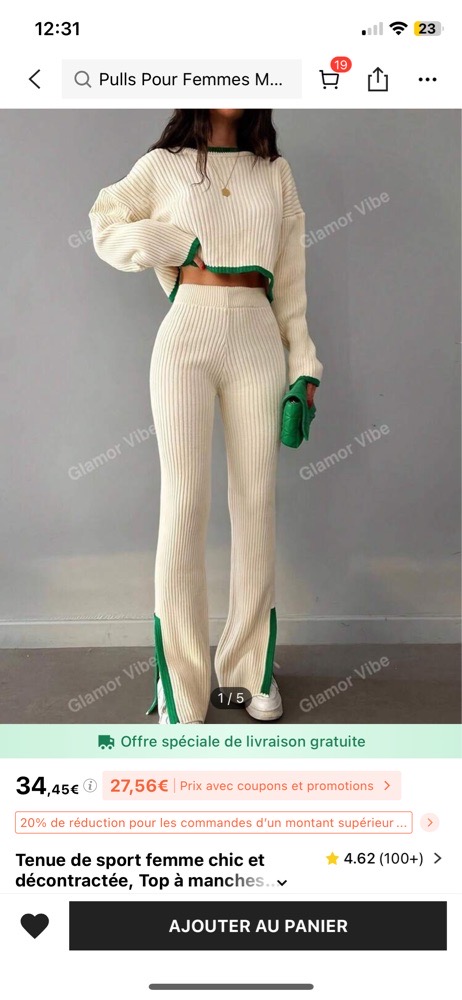 Tenue de femme chic et décontractée, Top à manches courtes avec contraste de couleur et fente latérale en tricot
