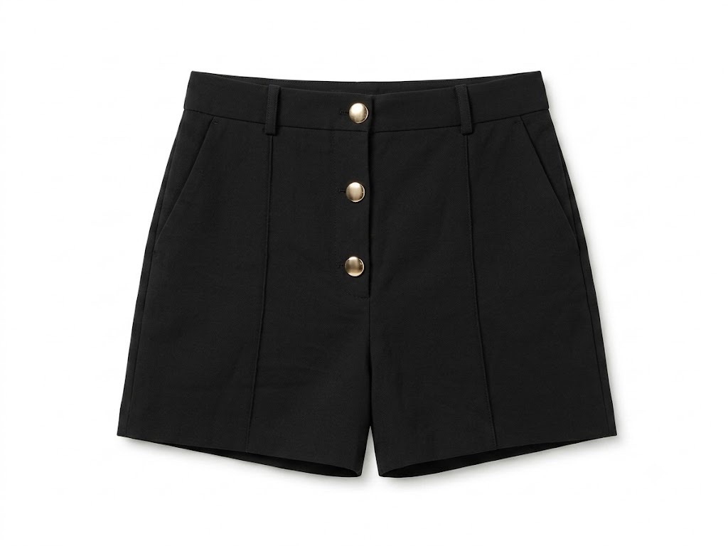 Short noir taille haute avec boutons dorés (Taille L)