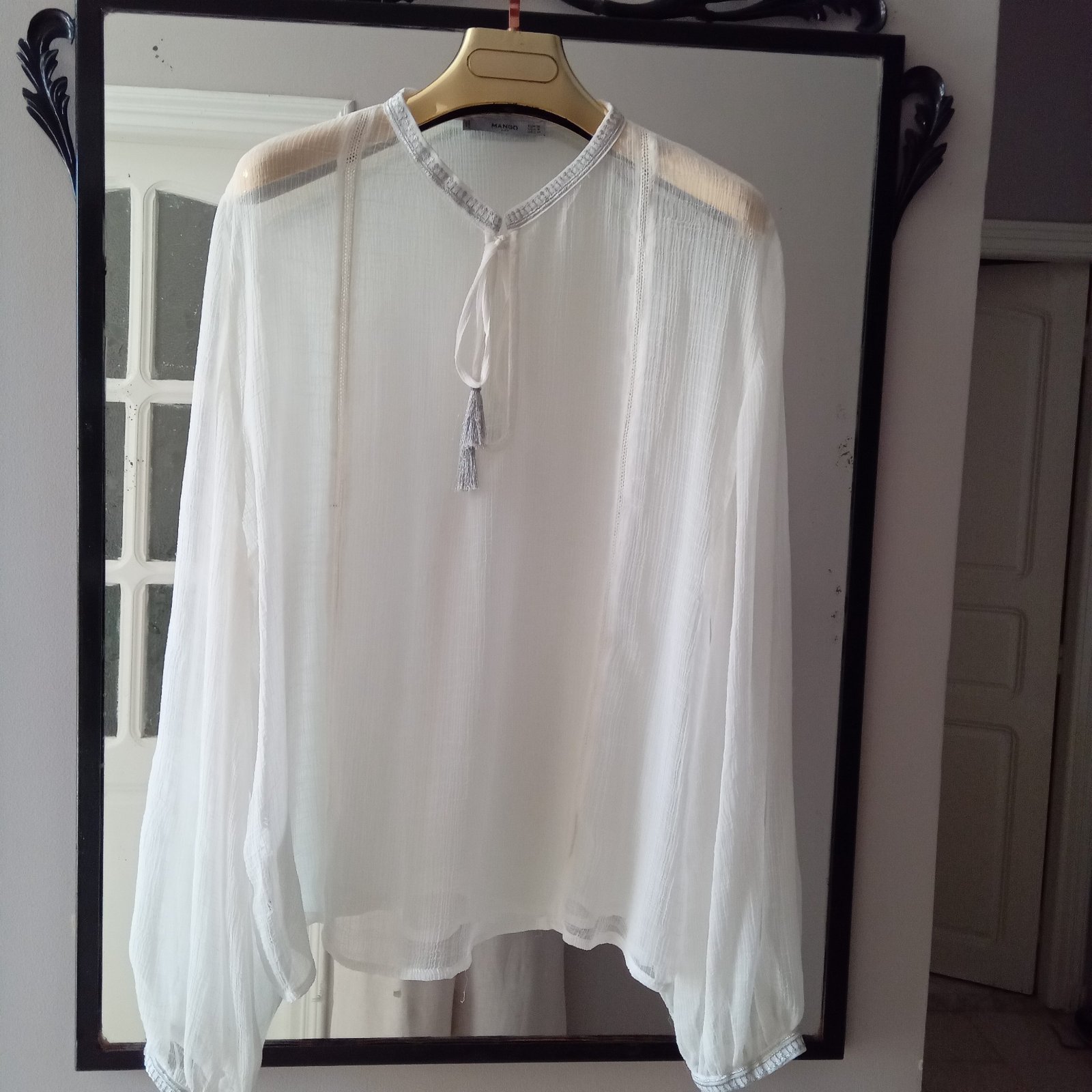 Chemise MANGO crêpe mousline manche boufente longue