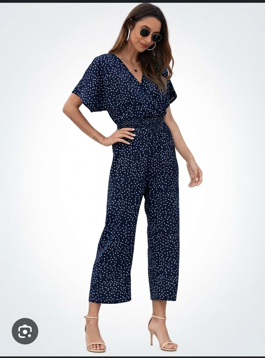 Combinaison pantalon fluide à pois  Bleu marine