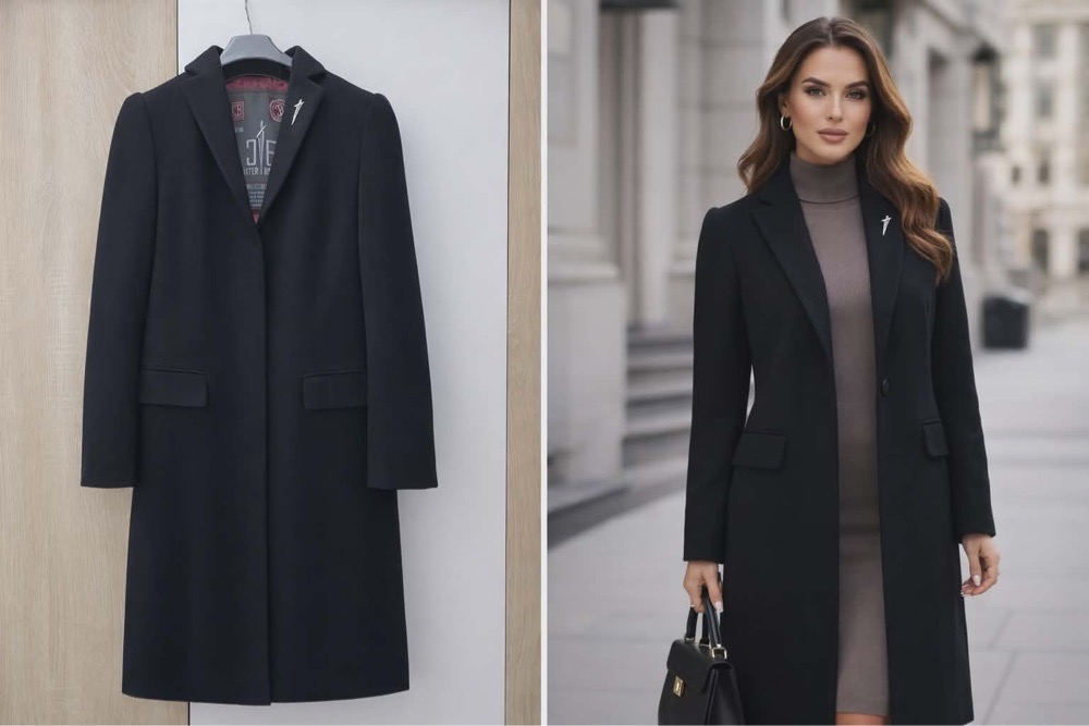 Manteau long marque italienne caster bleige pure laine et cashmire