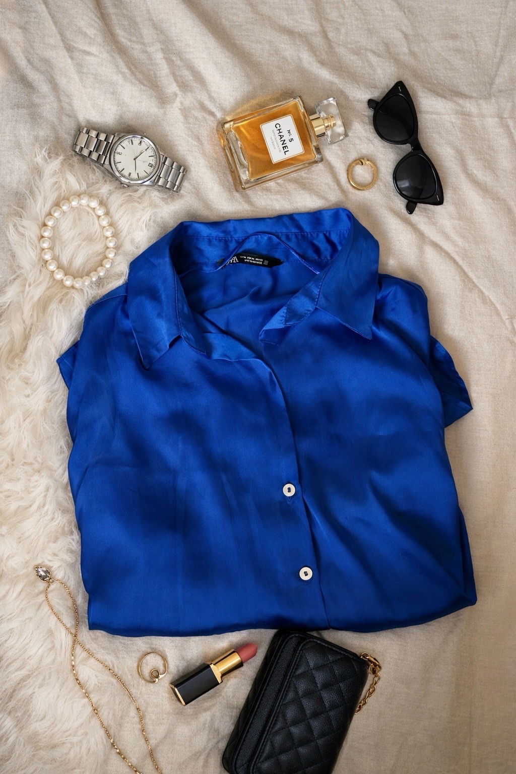 Chemise satin bleu roi ZARA portée une seule fois💙