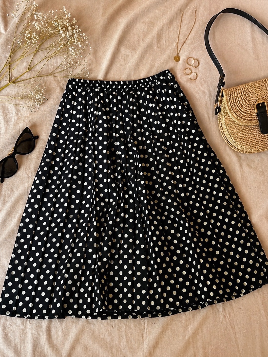 Jupe bleue marine à pois style rétro chic 💙