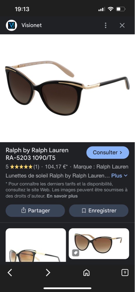 Lunettes ralph lauren authentique