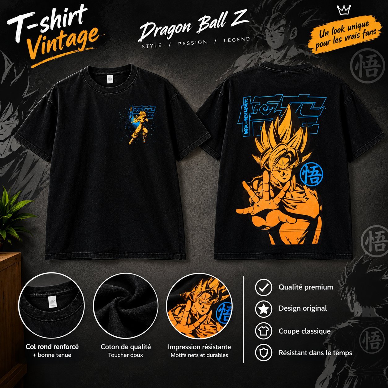 T-shirt Dragon Ball Z de Pull&Bear, noir, taille XS (EUR/USA/XS – MEX/34), imprimé Goku original, Made in Turkey.