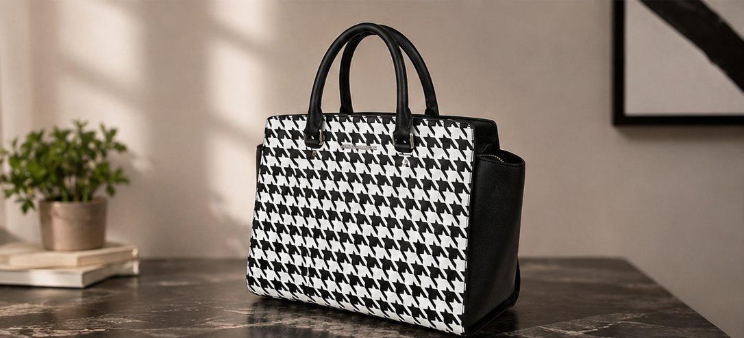 👜 Sac noir & blanc Sac à main élégant à motif pied-de-poule, pratique et chic pour le quotidien.