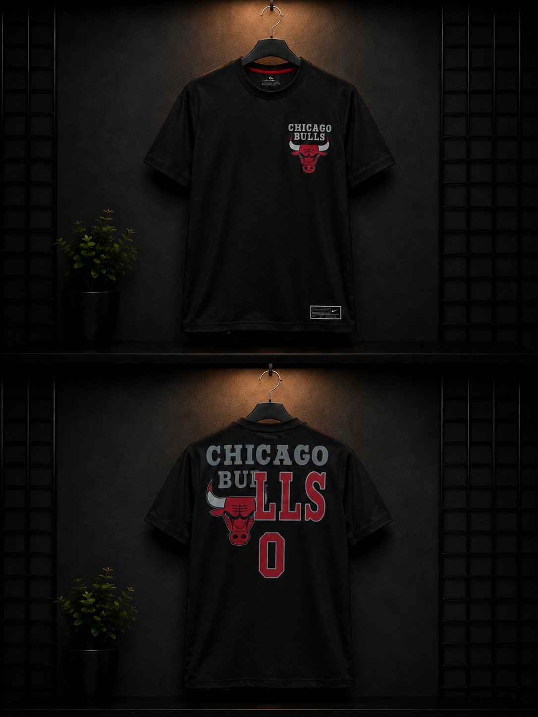 T-shirt Chicago Bulls 🏀 – Noir – Taille S Modèle original, imprimé Bulls à l’avant et grand logo au dos.