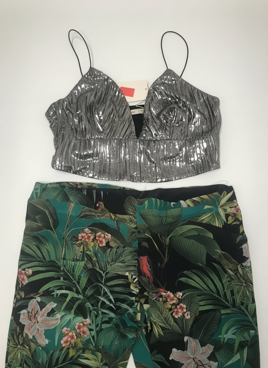 Set jupe mini plus top argent 