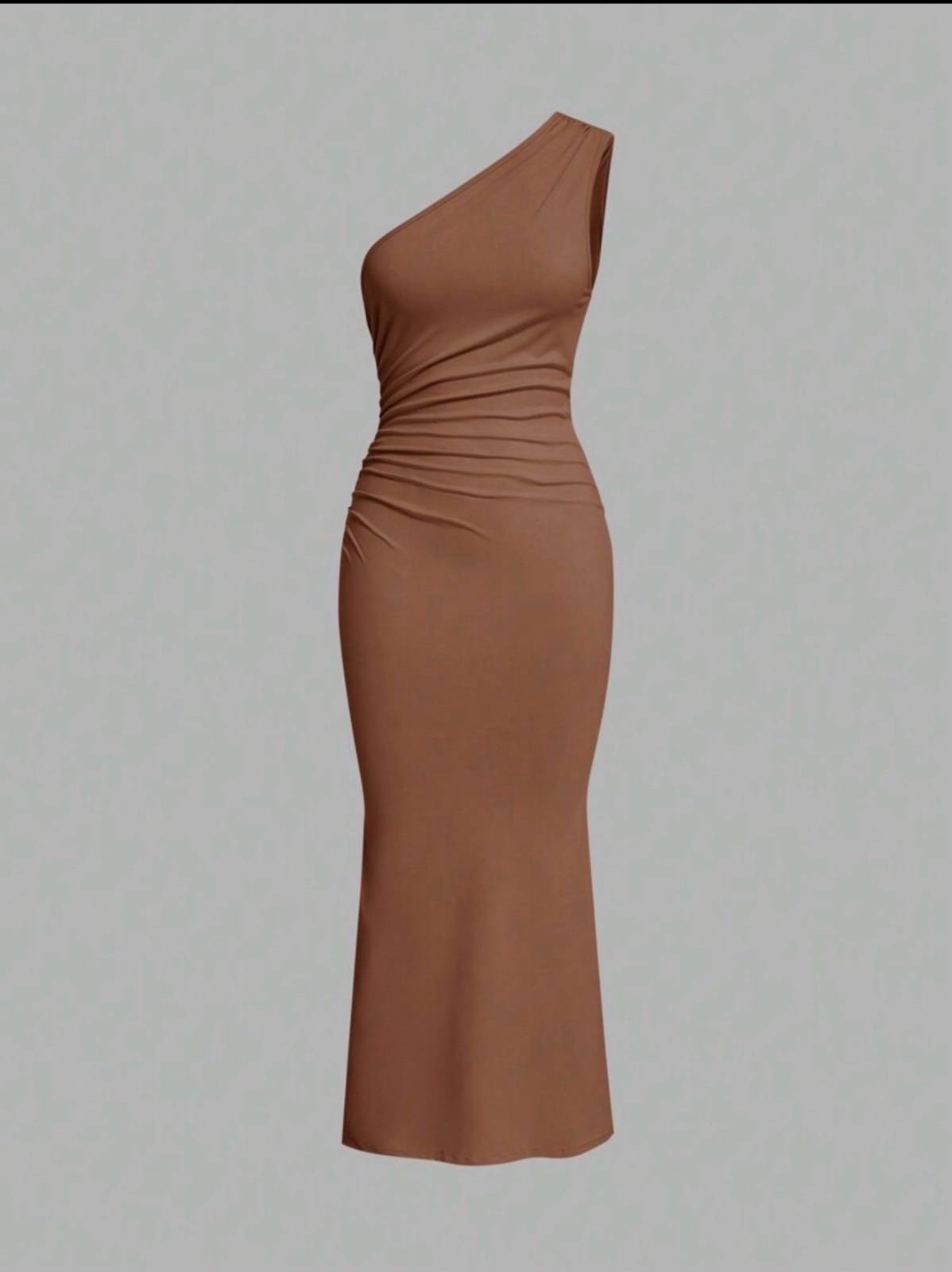 Robe longue extra longue à queue de poisson SHEIN EZwear, col oblique, froncée, style décontracté et simple, tendance pour le quotidien.