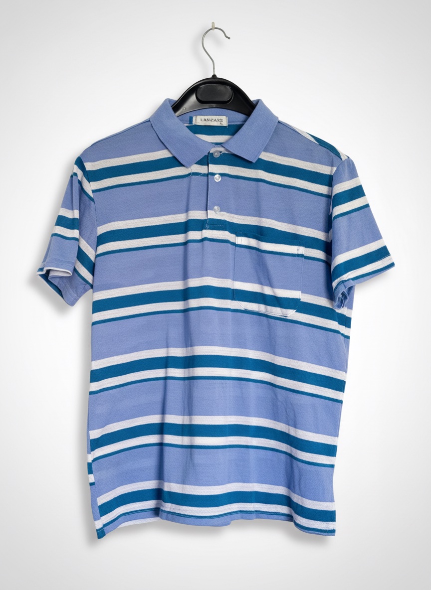 Polo homme LANZANS bleu rayé – Taille XL