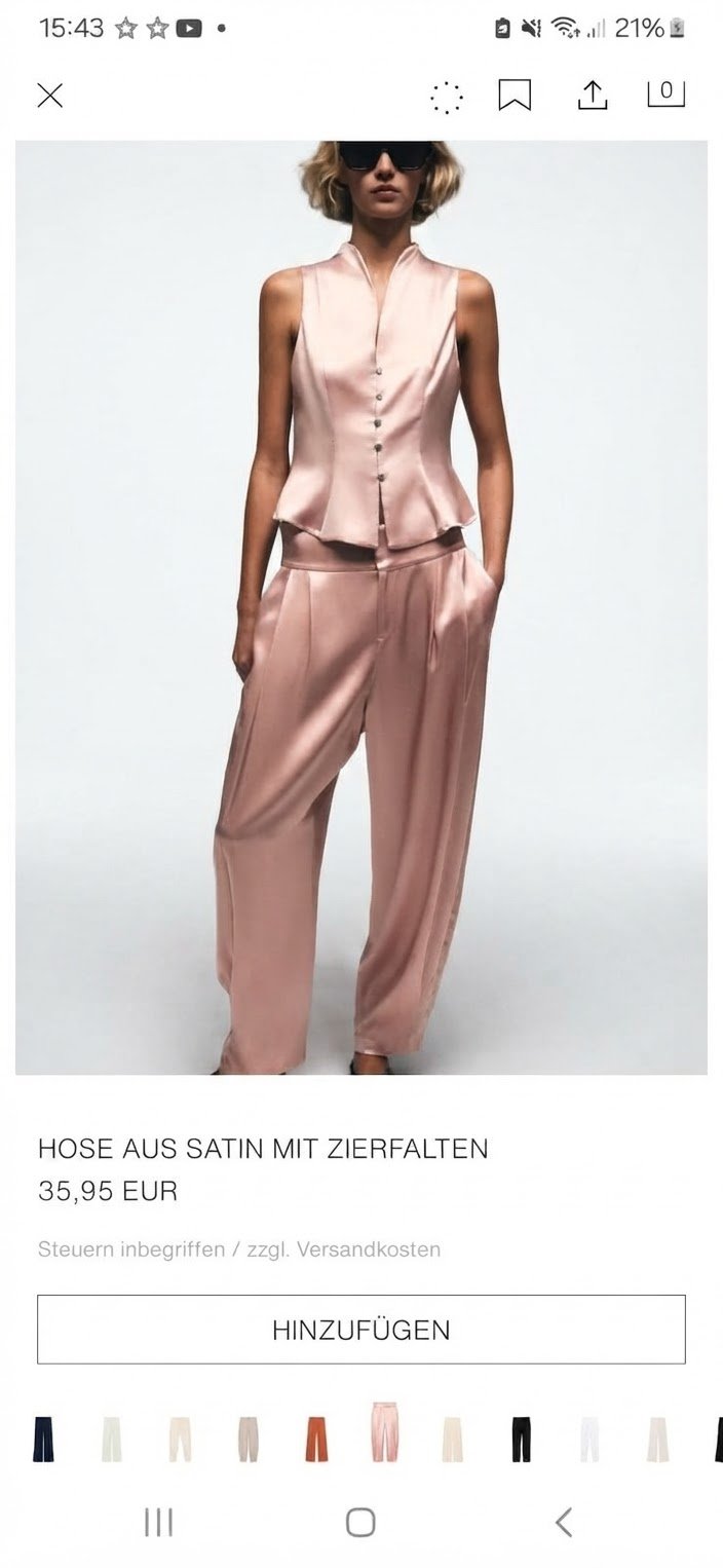 Ensemble en satin rose poudré – Gilet sans manches et pantalon fluide à pinces