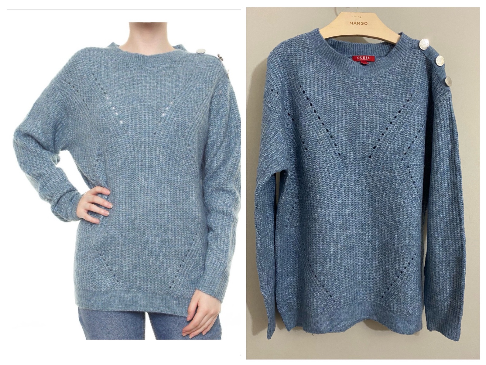 Joli pull long guess boutons metalique 