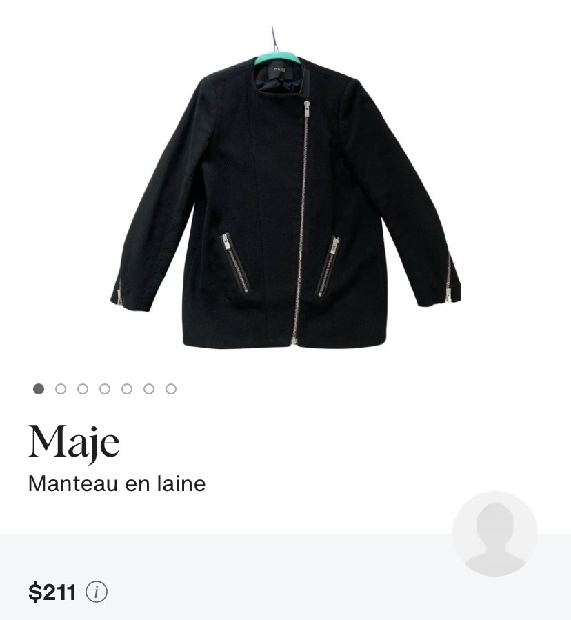 Manteau court maje en laine et cuir vachette T36