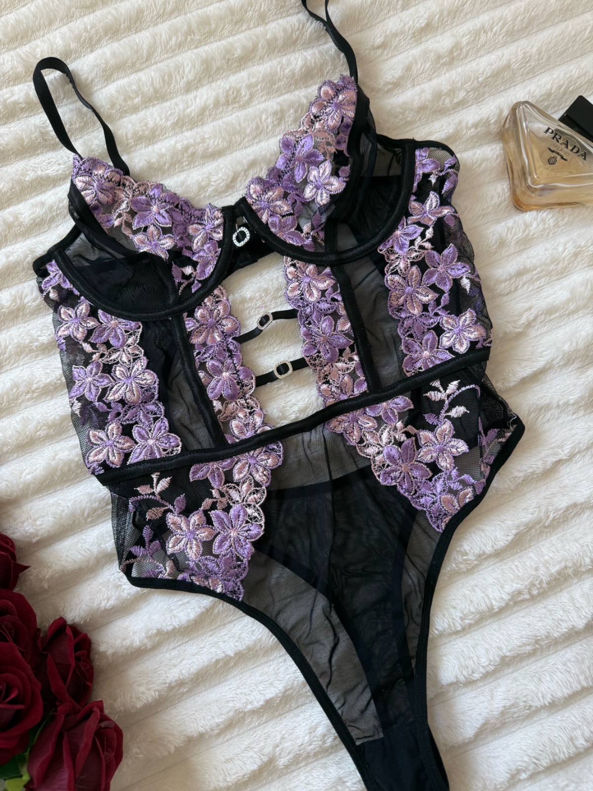 Body noir dentelle lilas Neuf Taille S