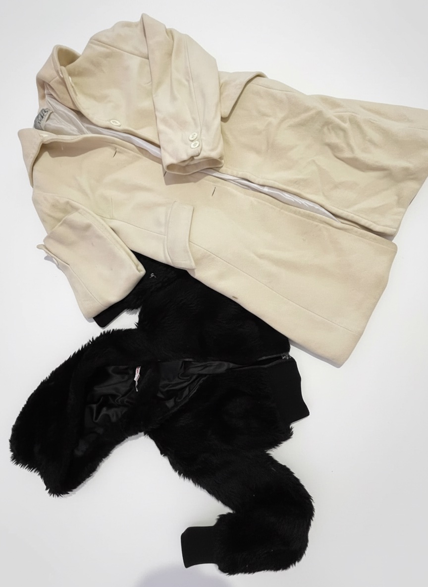Manteau noir & cachemire blanc casse