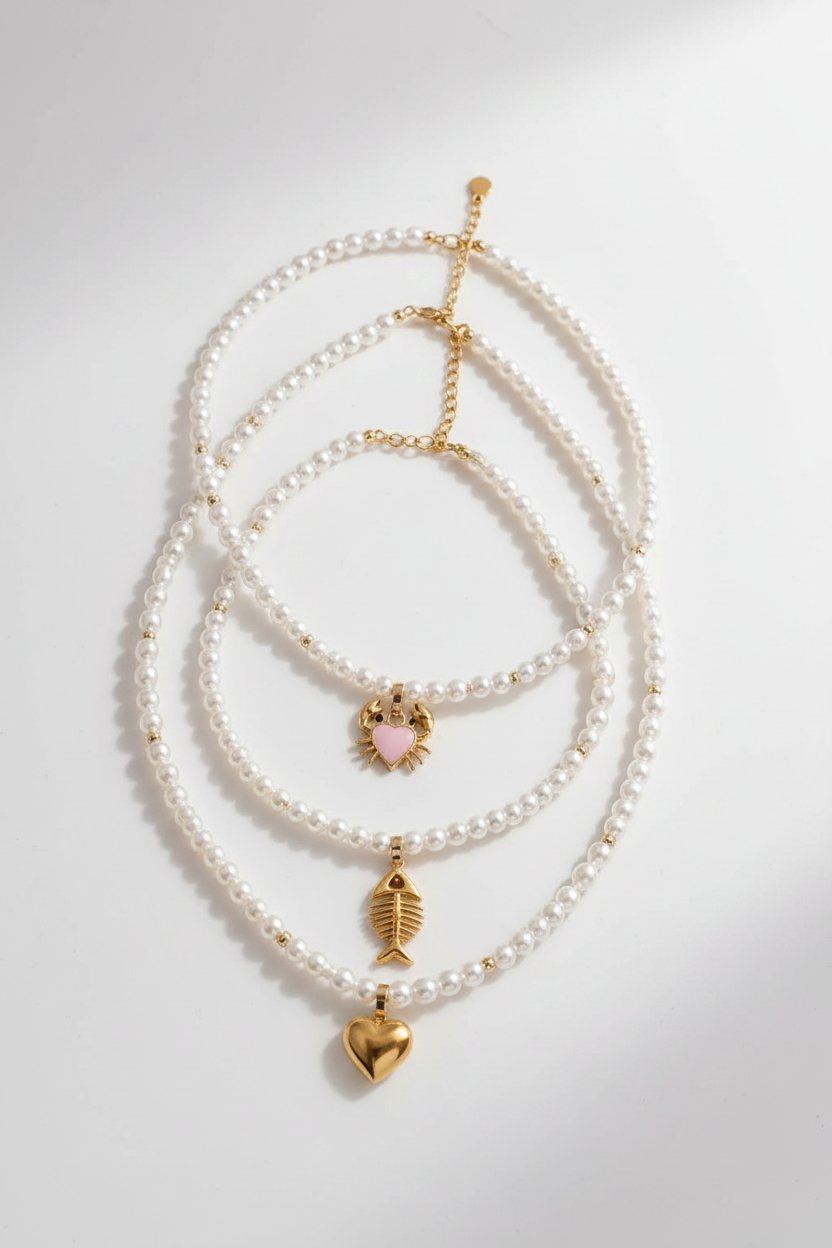 Collier perles avec motif inoxydable 