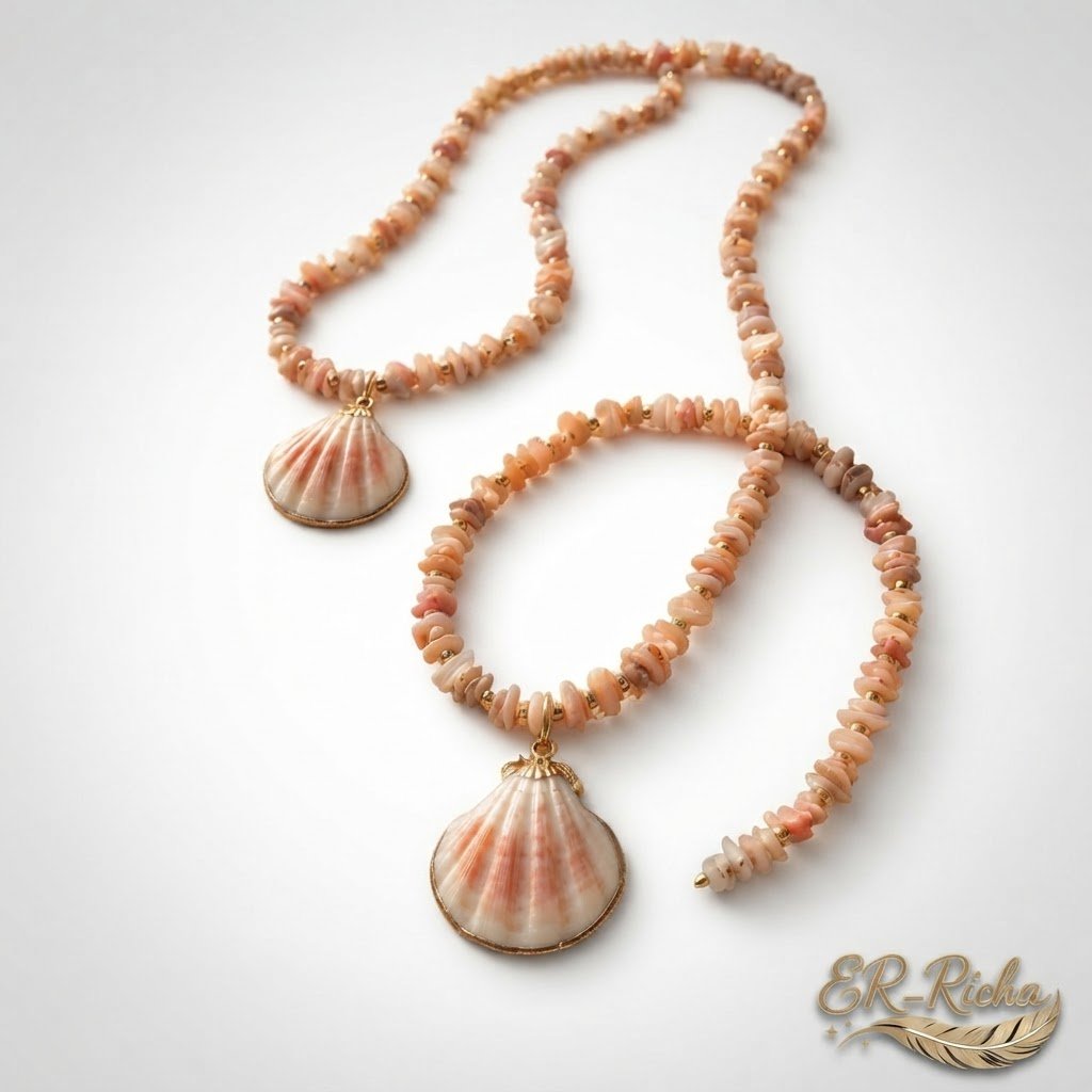 Collier Perles Chips Oaple Rose  