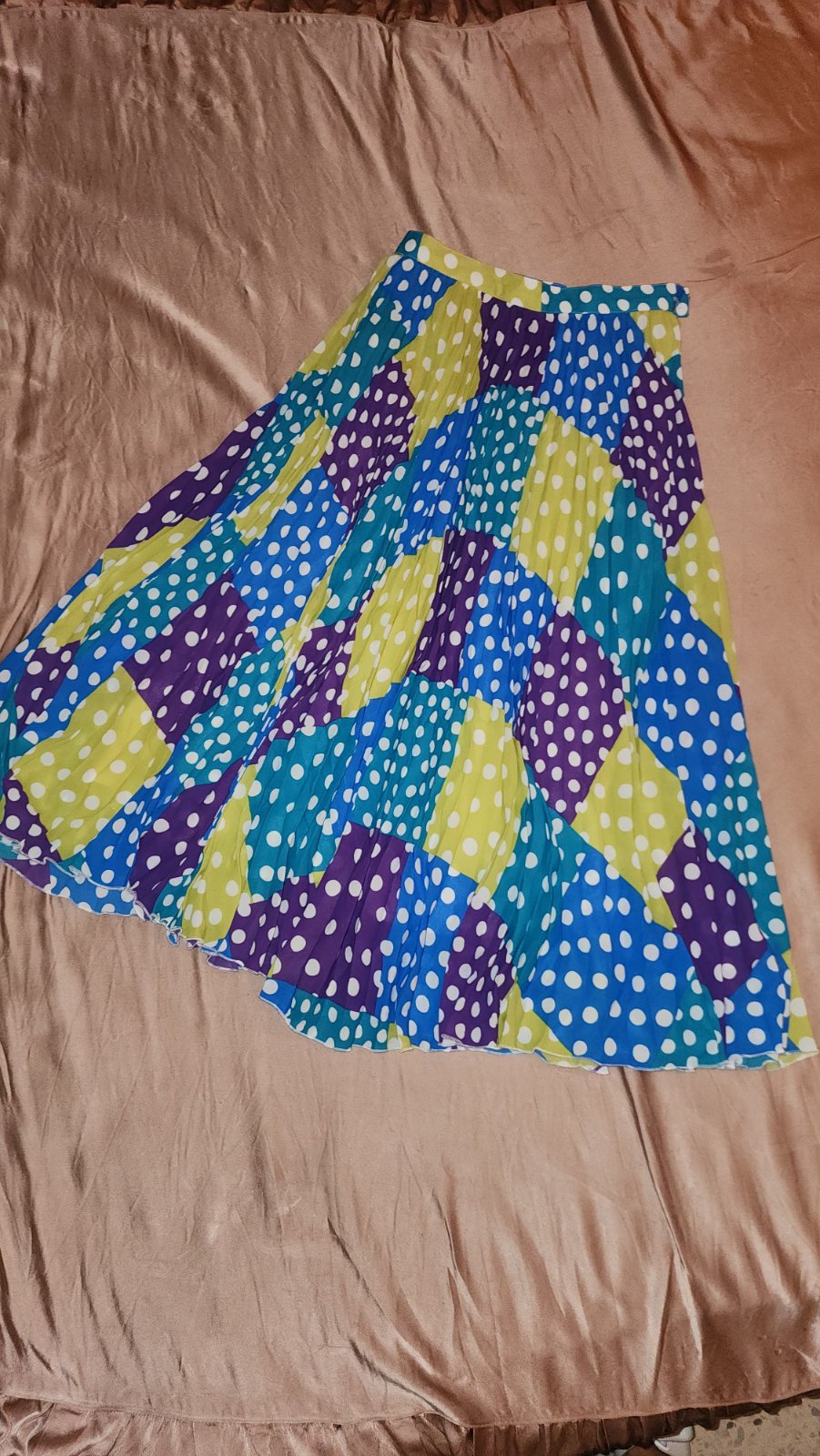 Jupe vintage plissé à pois turquoise 