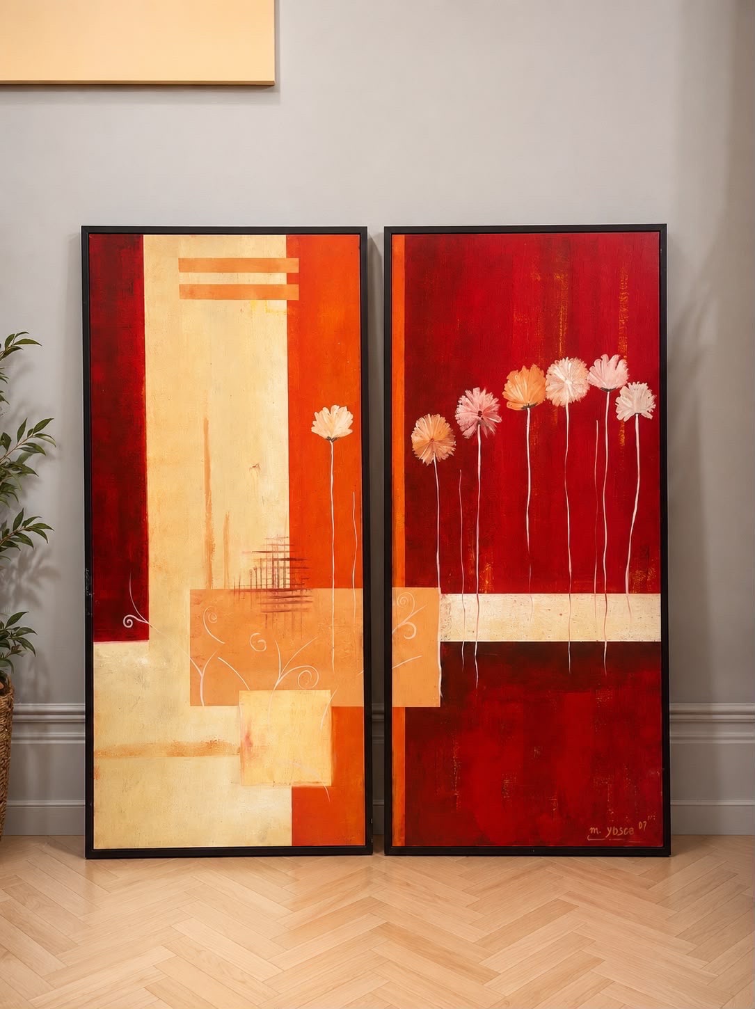 Lot de 2 tableaux contemporains abstraits sur toile