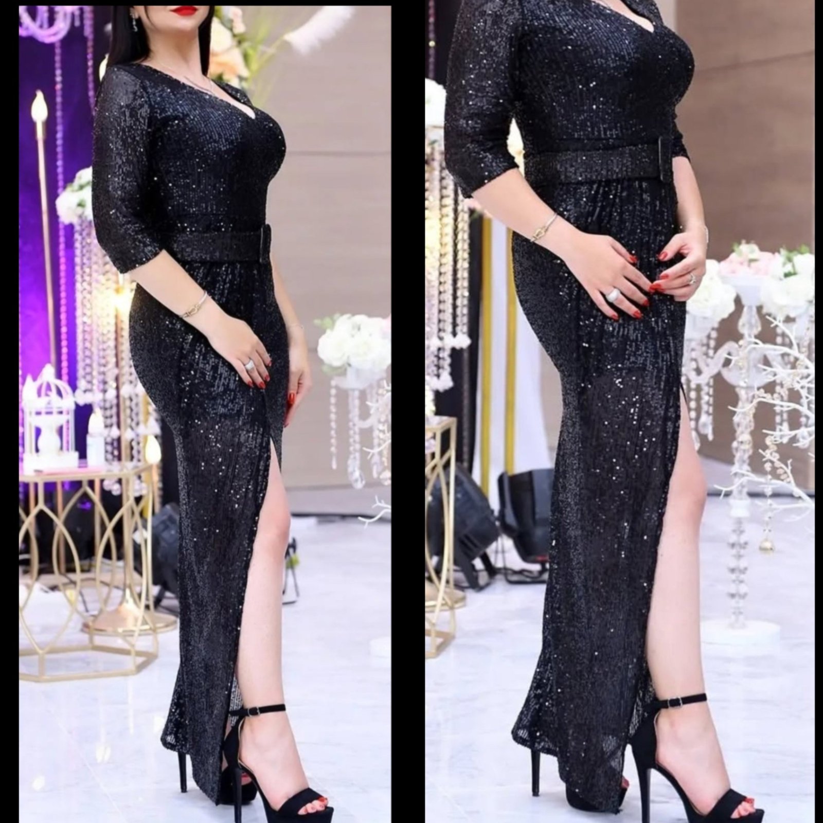 Robe soirée avec ceinture importée 