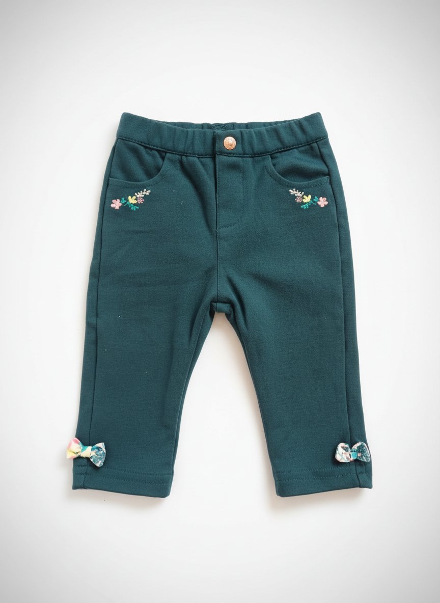 Pantalon vert foncé avec broderie florale
