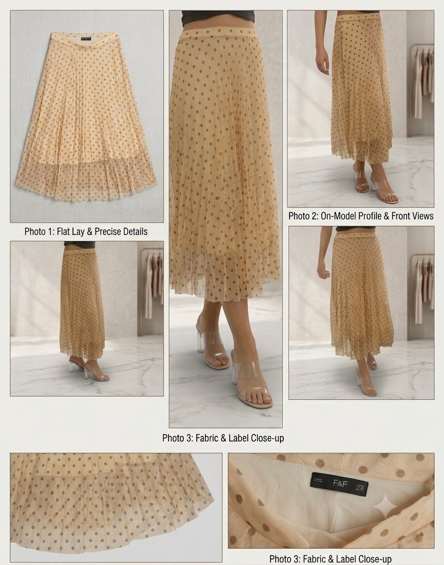 Jupe midi plissée beige à pois – Marque F&F – Excellent état